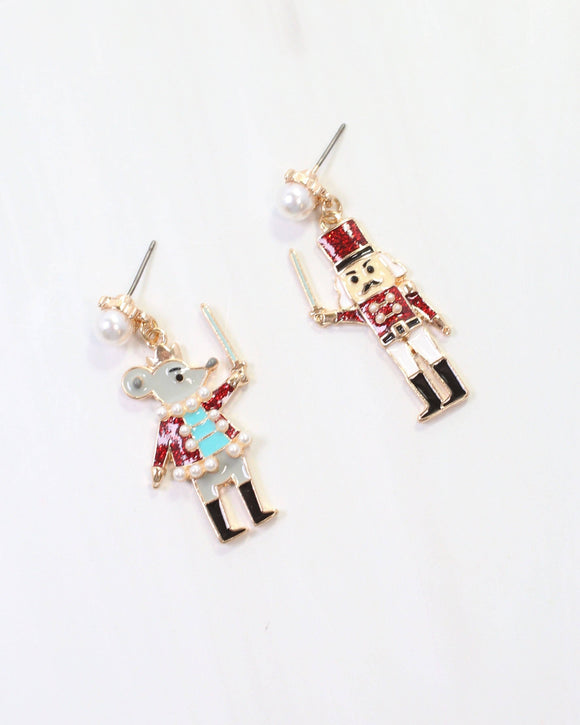Mouse King and Nutcracker Earring Red