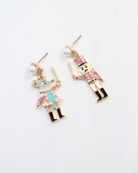 Mouse King and Nutcracker Earring Pink